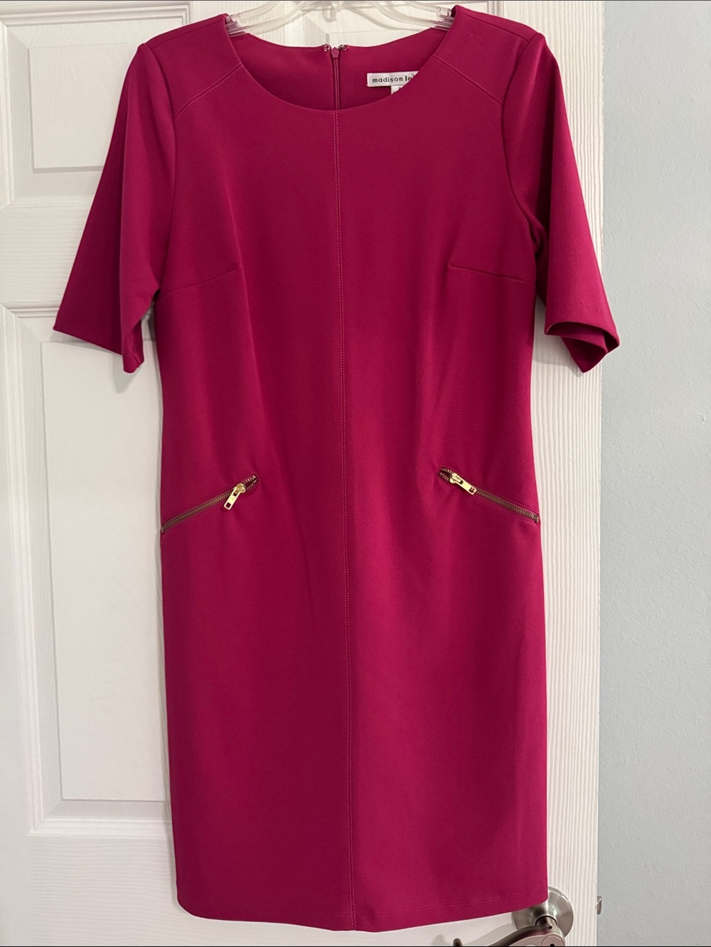 madison leigh Magenta Sheath Dress with Gold Zipper Detail